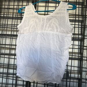 rip curl top White Crochet Yoke small s shirt knit loose Summer light A5
